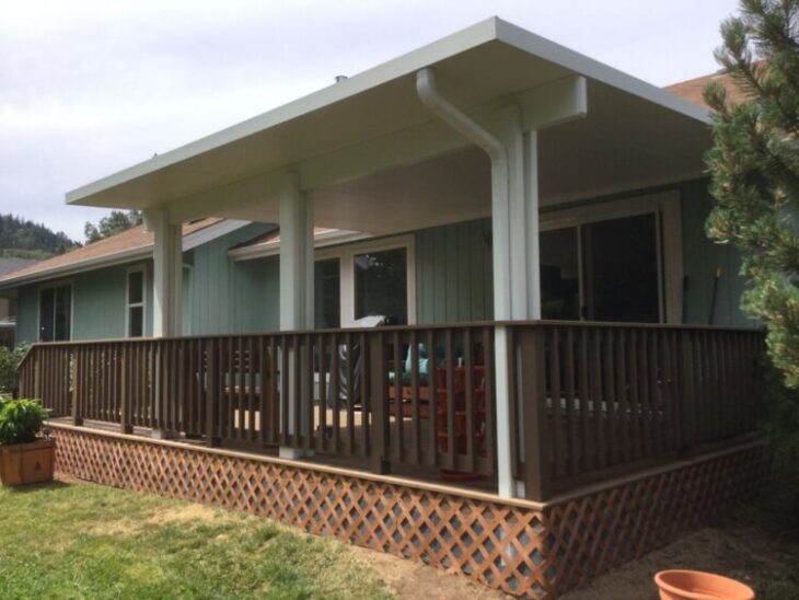 Insulated aluminum patio cover with solid roof and support beams